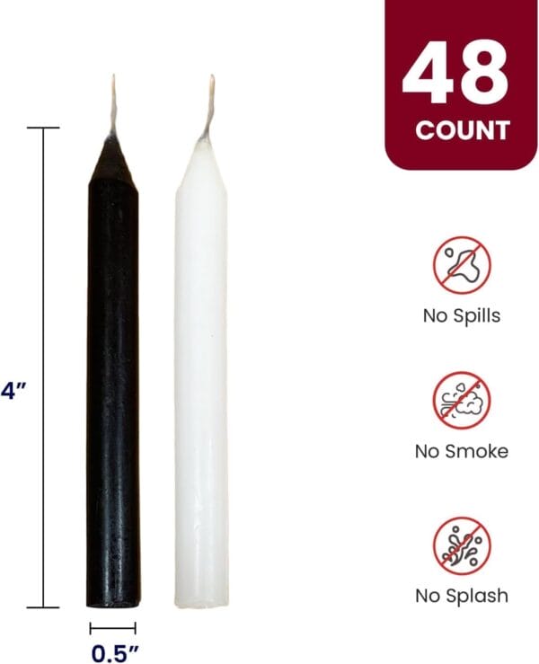 Exquizite Black Candles for Spells - Hidden Wicks - 48 Pack, Unscented 5" H x 1/2" D - Image 2