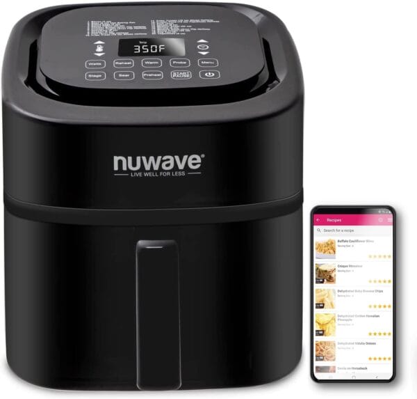 NUWAVE Brio 8-Qt Air Fryer, Powerful 1800W, Easy-to-Read Cool White Display