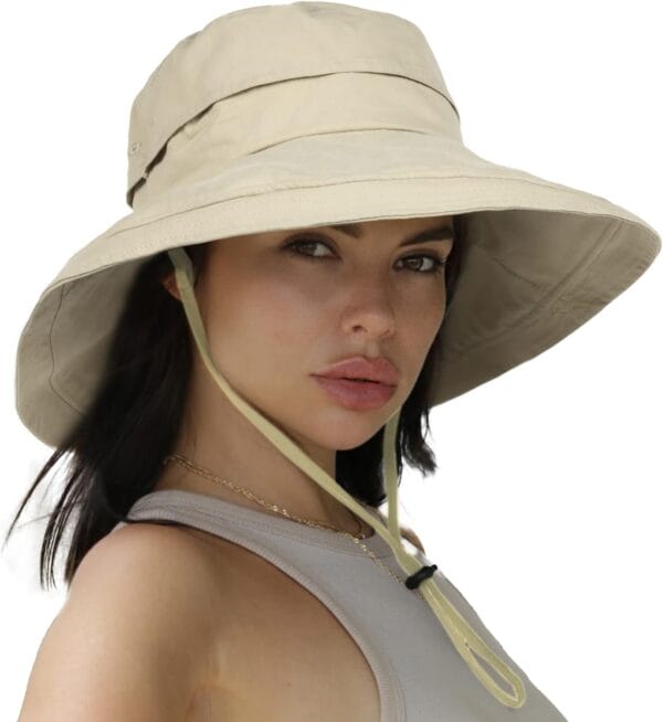 Brand Sun Hats for Women Gardening Hat Wide Brim Ponytail Beach Sun Protection Breather Cotton Summer Hat with Fold-Up Brim