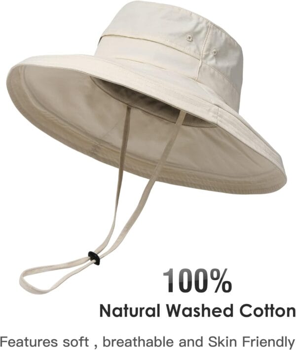 Brand Sun Hats for Women Gardening Hat Wide Brim Ponytail Beach Sun Protection Breather Cotton Summer Hat with Fold-Up Brim - Image 2