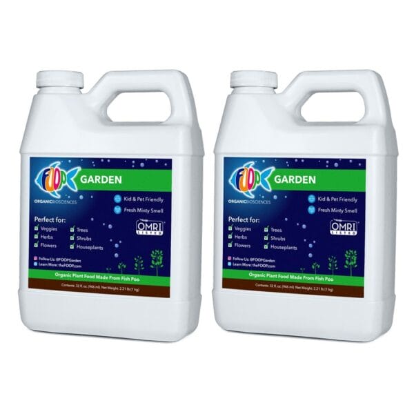 FOOP Garden - Organic Liquid Plant Food Made from Fish Manure (with Fresh Minty Scent) | Fish Fertilizer Alternative for Veggies & Herbs (32oz, 2 Pack)