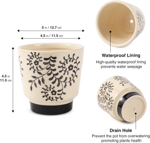 Two Panthers Indoor Ceramic Plant Pots with Drainage Holes - 5 Inch Cute Succulent Flower Pots - Image 5