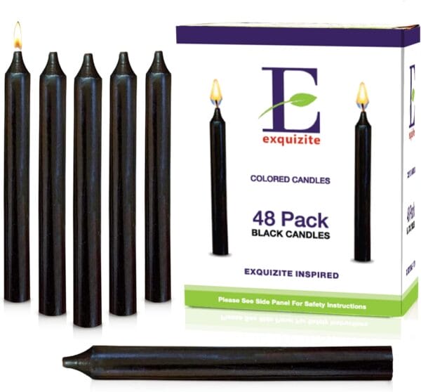 Exquizite Black Candles for Spells - Hidden Wicks - 48 Pack, Unscented 5" H x 1/2" D