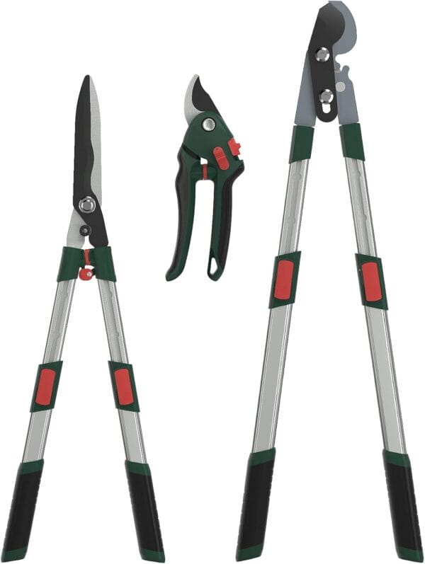 GARTOL 3-Piece Garden Tool Set - Telescopic Bypass Lopper, Hedge Shears, Pruning Shears