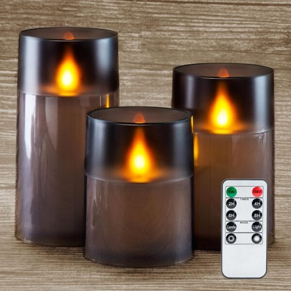 Homemory Realistic Flickering Flameless Candles with Dancing Flame, LED Candles, Battery Operated Candles with Remote and Timers, Frosted Acrylic, Outdoor Waterproof, White, Set of 3 - Image 5
