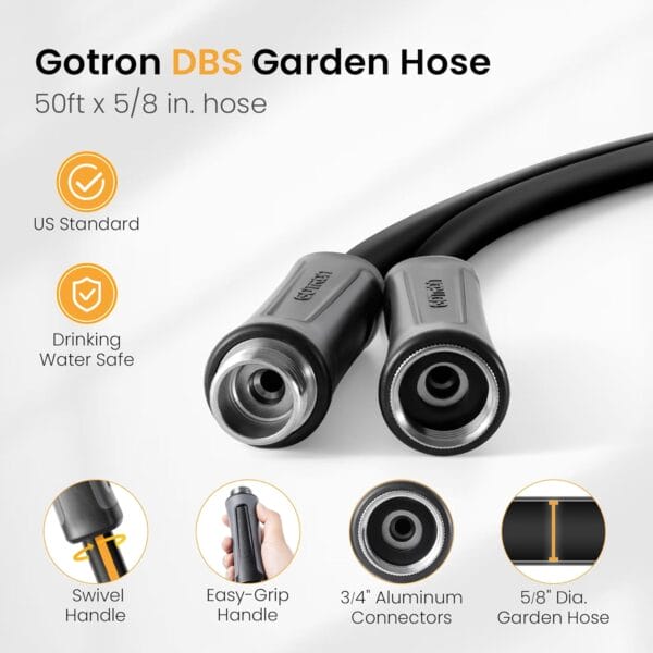 Gotron Garden Hose 50ft, Swivel Heavy Duty Water Hose, Kink Free, Flexible and Drinking Water Pipe with 9 Function Nozzles for RV - Image 4