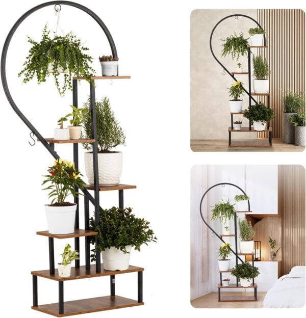 Brand Metal Plant Stand, Heart Shape Ladder Plant Stand for Indoor Plants Multiple, Black Plant Shelf Rack for Home Patio Lawn Garden (1 Pack)