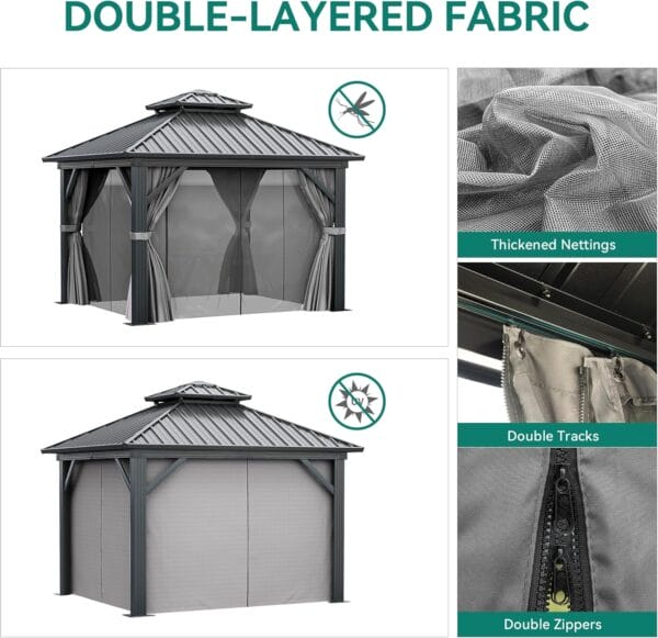 YITAHOME 10x12ft Gazebo Hardtop with Nettings and Curtains - Image 3
