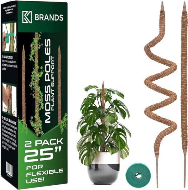 2 Pack Moss Pole - 25'' Bendable Monstera Plant Support - Plant Trellis