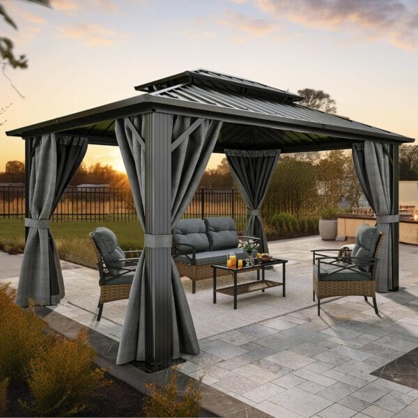 YITAHOME 10x12ft Gazebo Hardtop with Nettings and Curtains - Image 4