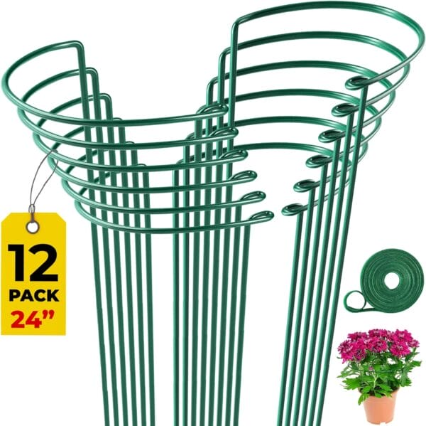 K-Brands 12 Pack Tall Snake Plant Support Stakes - 10" W x 24" H Half Round Peony Cages