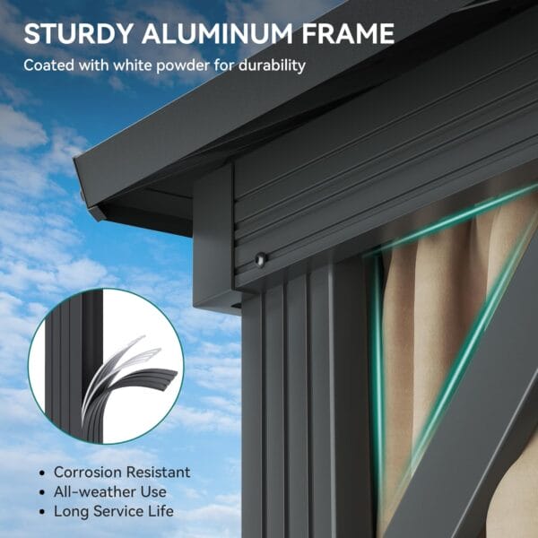 YITAHOME 10x10ft Hardtop Gazebo Heavy Duty Double Roof with Nettings and Curtains - Image 4