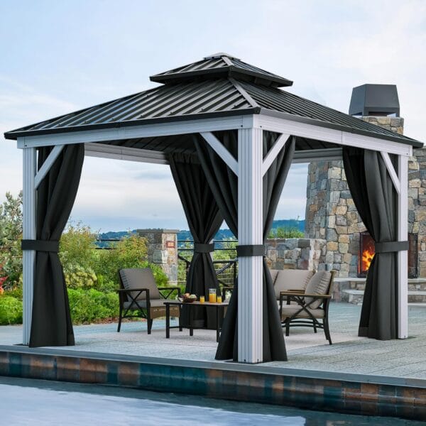 YITAHOME White Gazebo 10x12ft Hardtop Double Roof Canopy - Image 5