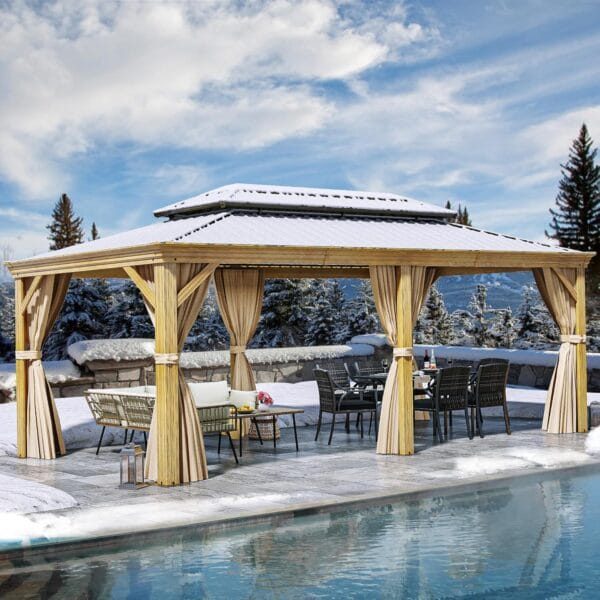 YITAHOME 12x20ft Hardtop Gazebo with Nettings and Curtains, Wood Grain Heavy Duty Double Roof Galvanized Steel for Patio - Image 5