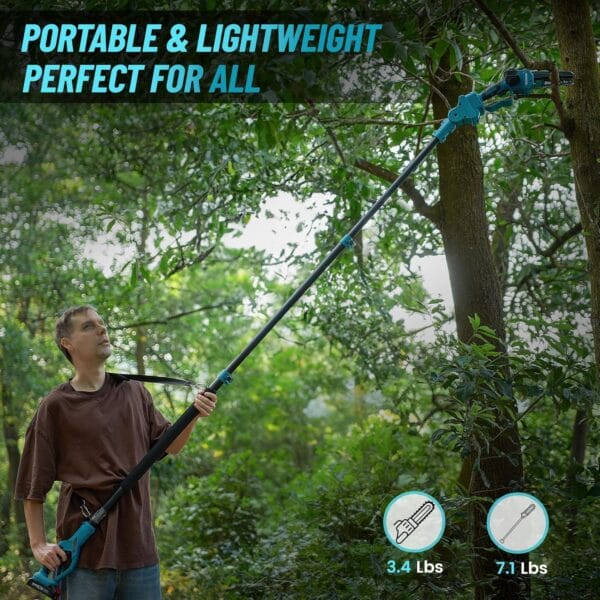 Seesii PS600 2-in-1 Electric Pole Saws for Tree Trimming, Mini Chainsaw Cordless with Extension Pole, Battery Powered Chain Saw - Image 2