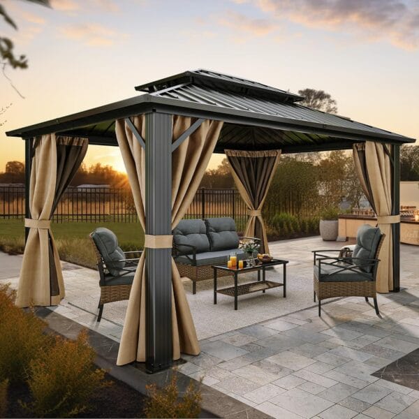 YITAHOME 10x12ft Gazebo Hardtop with Nettings and Curtains - Image 2