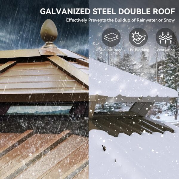 YITAHOME Gazebo 12x18ft Hardtop Heavy Duty Double Roof Outdoor Upgraded Galvanized w/Nettings Curtains Steel - Image 5