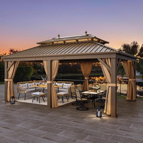 YITAHOME Gazebo 12x18ft Hardtop Heavy Duty Double Roof Outdoor Upgraded Galvanized w/Nettings Curtains Steel