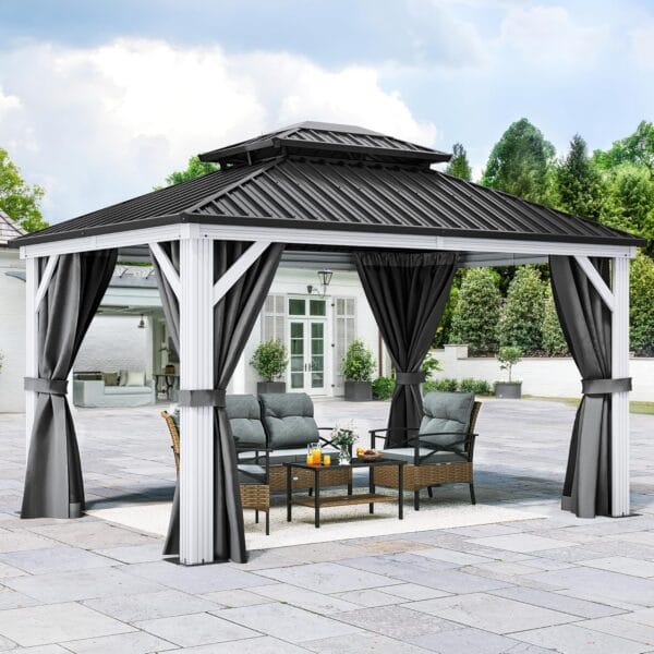 YITAHOME White Gazebo 10x12ft Hardtop Double Roof Canopy - Image 4