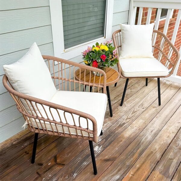 YITAHOME 3 Pieces Outdoor Wicker Patio Conversation Bistro Set - Image 5