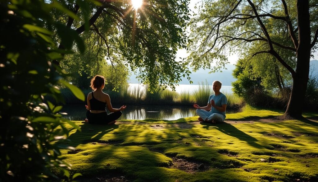 Outdoor meditation in a serene nature setting