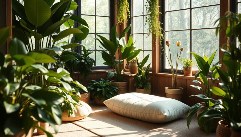 calming plants in meditation space