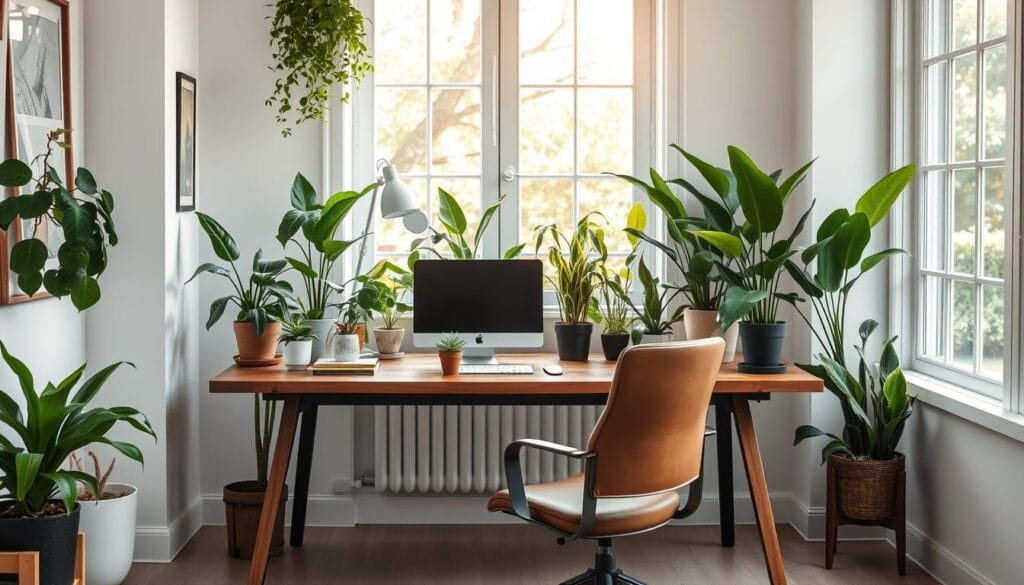 home office design with plants
