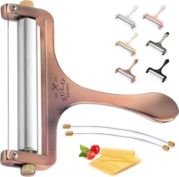 Zulay Cheese Slicer With Adjustable Thickness - Wire Cheese Slicer For Mozzarella and Cheddar Cheese (Copper)