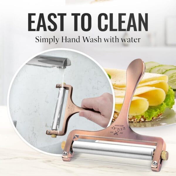 Zulay Cheese Slicer With Adjustable Thickness - Wire Cheese Slicer For Mozzarella and Cheddar Cheese (Copper) - Image 3