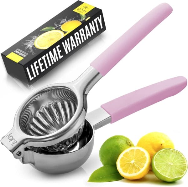 Zulay Stainless Steel Lemon Squeezer with Heavy Duty Metal Bowl - Large Citrus Press Juicer, Pink