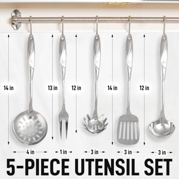 Zulay Kitchen Stainless Steel Cooking Utensil - 5 Piece Set - Image 4