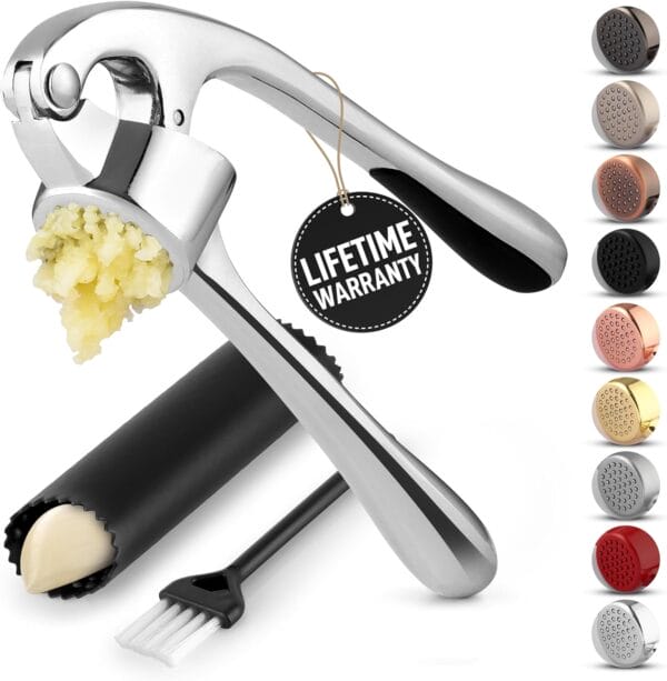 Zulay Kitchen Premium Garlic Press Set - Rust Proof & Dishwasher Safe Professional Garlic Mincer Tool