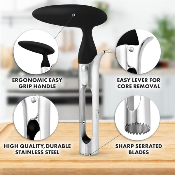 Zulay Kitchen Premium Apple Corer Tool - Ultra Sharp, Stainless Steel, Serrated Blades for Easy Coring - Image 4