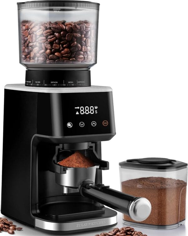 Zulay Kitchen Espresso Grinder - Burr Coffee Grinder Electric - Black/Silver