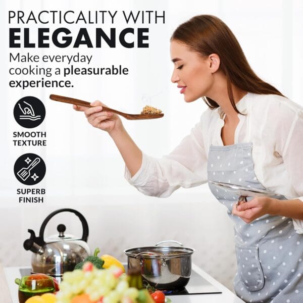 Zulay Kitchen 6-Piece Wooden Spoons for Cooking - Smooth Finish Teak Wooden Utensils - Image 2