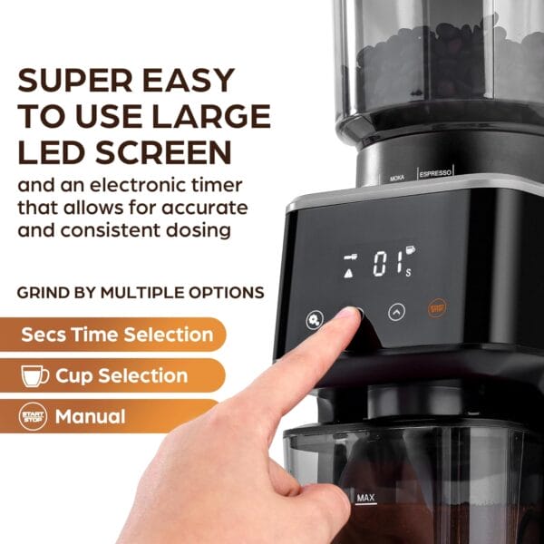 Zulay Kitchen Espresso Grinder - Burr Coffee Grinder Electric - Black/Silver - Image 2