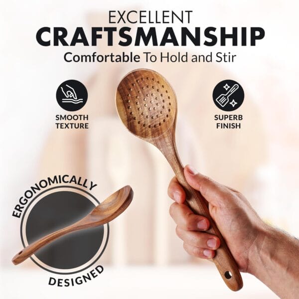 Zulay Kitchen 6-Piece Wooden Spoons for Cooking - Smooth Finish Teak Wooden Utensils - Image 5