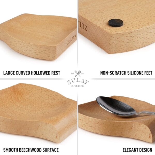 Zulay Sapele Wood Spoon Rest for Kitchen - Premium Wooden Spoon Holder with Non Slip Silicone Feet - Image 5