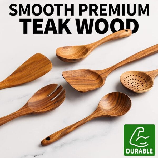 Zulay Kitchen 6-Piece Wooden Spoons for Cooking - Smooth Finish Teak Wooden Utensils - Image 4