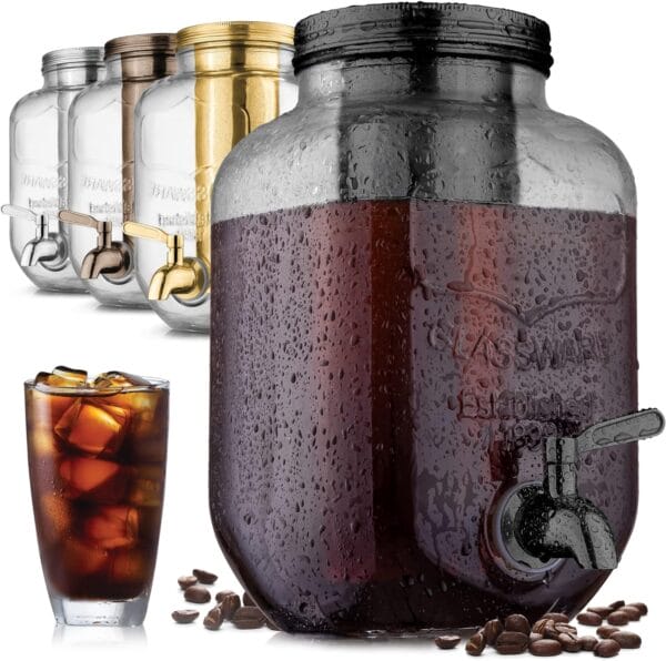 Zulay Kitchen 1 Gallon Cold Brew Coffee Maker - Large Iced Tea & Cold Brew Pitcher with Extra-Thick Glass & Stainless Steel Infuser - Drink & Beverage Dispenser Jar with Airtight Lid & Spout (Gold) - Image 5