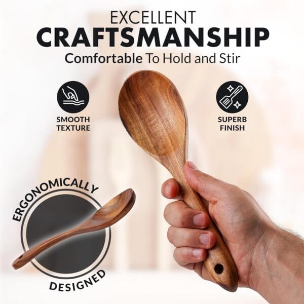 Zulay Kitchen 6-Piece Wooden Spoons for Cooking - Smooth Finish Teak Wooden Utensils - Image 3